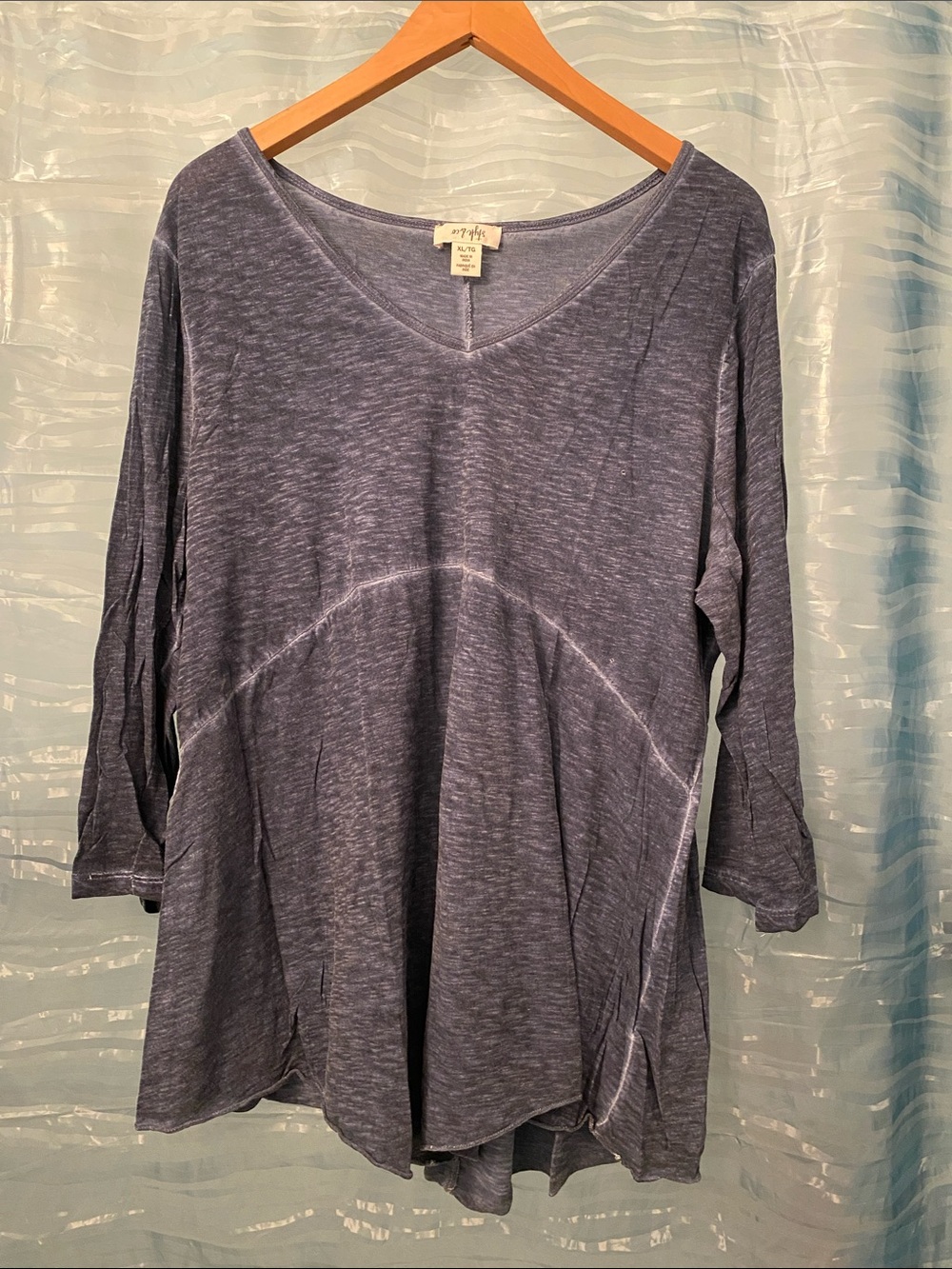 Style & Co Soft V-Neck Women's Tunic Top Heathered Blue XL